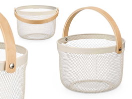 Kinvara Cesta Redonda con Asa, Color Crema, 28x20x27 cm, Material Metal y Madera (Set de 12)
