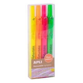 APLI Marcador Flúor Retráctil Surtido de 4 Colores, Punta Biselada 4 mm