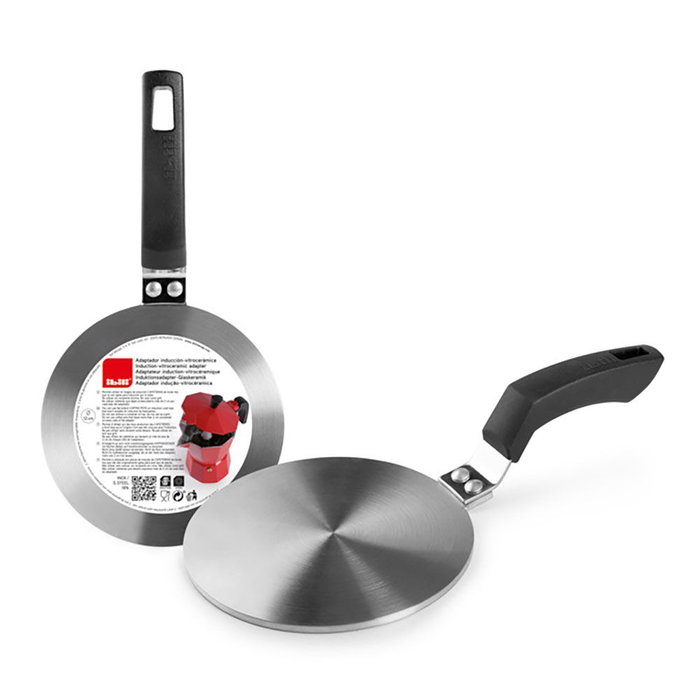 Ibili Adaptador para Inducción y Vitrocerámica Ø12 cm, Acero Inoxidable con Mango de Baquelita, Permite Usar Cafeteras no Apto