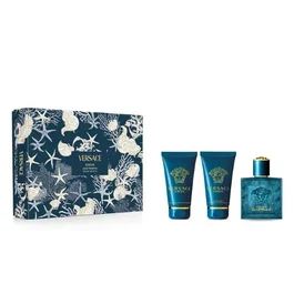 Versace Eros Set para Hombre con Eau De Toilette, Gel de Ducha y Bálsamo