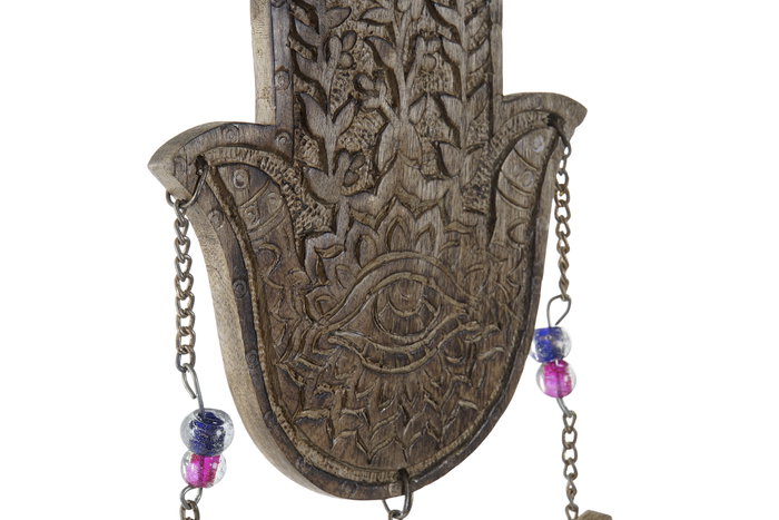 DKD Home Decor Decoración Colgante Hamsa de Mango y Metal 15x1x80 cm