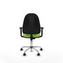 Silla de oficina Algarra con mecanismo Contacto permanente básico tapizada con Tela color Pistacho. Equipada con Base cromada, Brazos 1D y Ruedas de nailon 50 mm