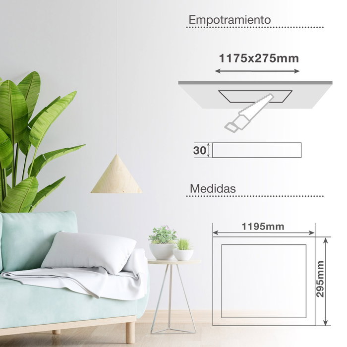 GSC Evolution Panel empotrable LED rectangular Luena 119,5x29,5cm 40W 6000K Níquel