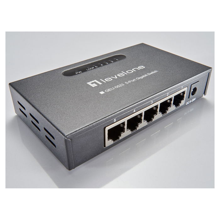 Level One GEU-0523 Switch Gigabit Ethernet No Administrado 5 Puertos Metálico Montaje Pared