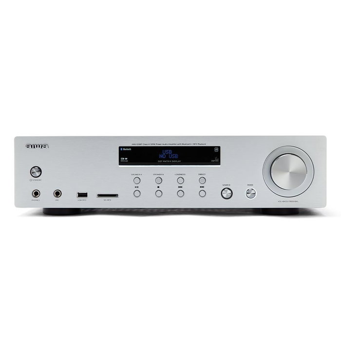 Aiwa AMU-120BT Amplificador Estéreo 120W Bluetooth 5.0 Plateado, con USB/SD, Phono (MM), Mando a Distancia Aiwa AMU-120BT Amplificador Estéreo 120W Bluetooth 5.0 Plateado, con USB/SD, Phono (MM), Mando a Distancia