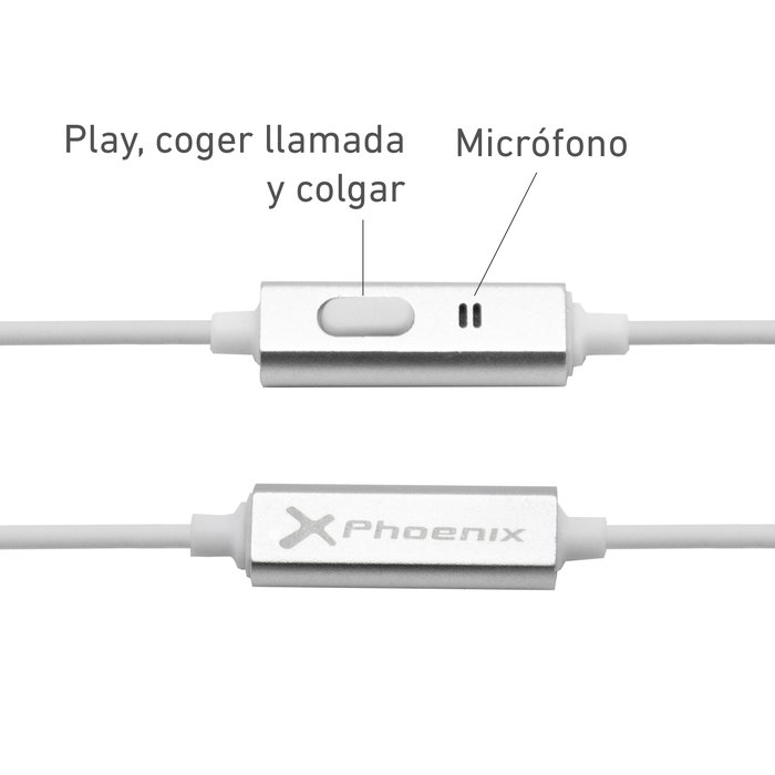 Phoenix Technologies Auriculares In-Ear con Micrófono y Manos Libres, Cable Jack 3.5mm, Blanco