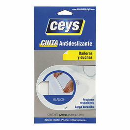 Ceys Tiras antideslizante bañeras blanco 2,5 x 20 cm, 12 uds