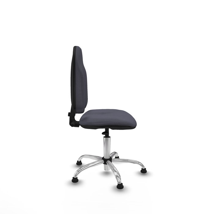 Silla de oficina Algarra con mecanismo Contacto permanente básico tapizada con Tela color Gris oscuro. Equipada con Base cromada, Sin brazosy Topes
