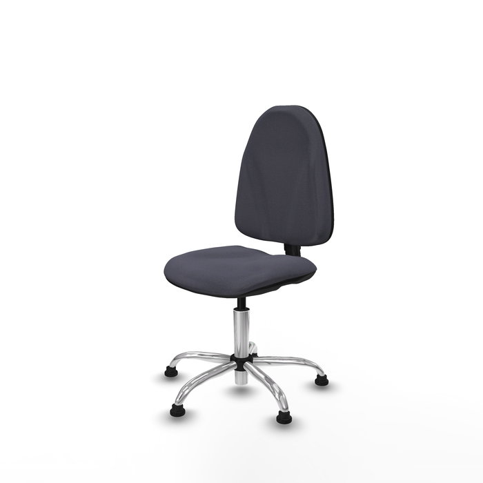 Silla de oficina Algarra con mecanismo Contacto permanente básico tapizada con Tela color Gris oscuro. Equipada con Base cromada, Sin brazosy Topes