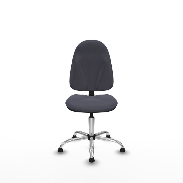Silla de oficina Algarra con mecanismo Contacto permanente básico tapizada con Tela color Gris oscuro. Equipada con Base cromada, Sin brazosy Topes