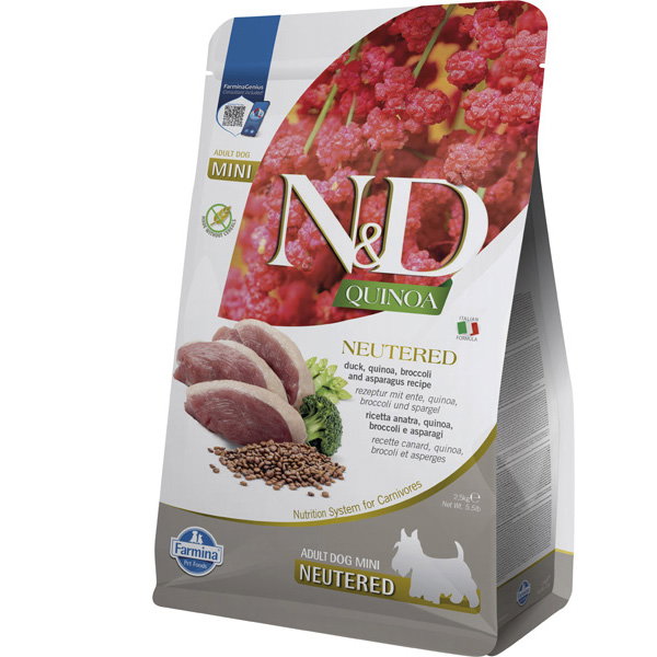 Farmina N&D Quinoa Pato, Brócoli y Espárragos Neutered Adult Mini 2,5kg