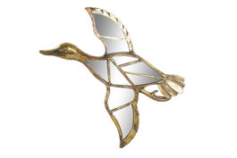 DKD Home Decor Decoración de pared Resina y Espejo Pato Dorado 38x3x37