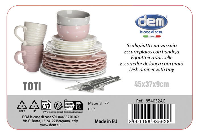 Inde Escurreplatos con Bandeja Toti 45 cm x 37 cm x 9 cm, Colores (4 Unidades)