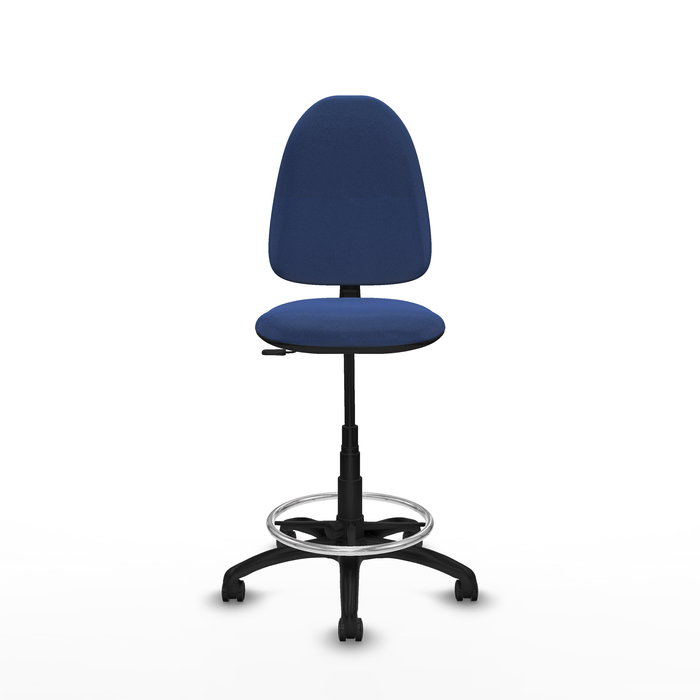 Taburete Aýna con mecanismo Contacto permanente básico tapizada con Tela color Azul marino. Equipado con Base poliamida negra, Sin brazos y Ruedas de parqué