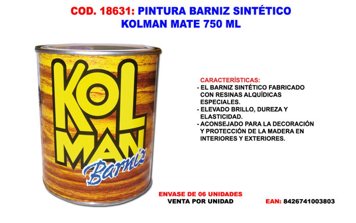 KOLMAN Pintura Barniz Sintético Mate 750 ml KOLMAN Pintura Barniz Sintético Mate 750 ml