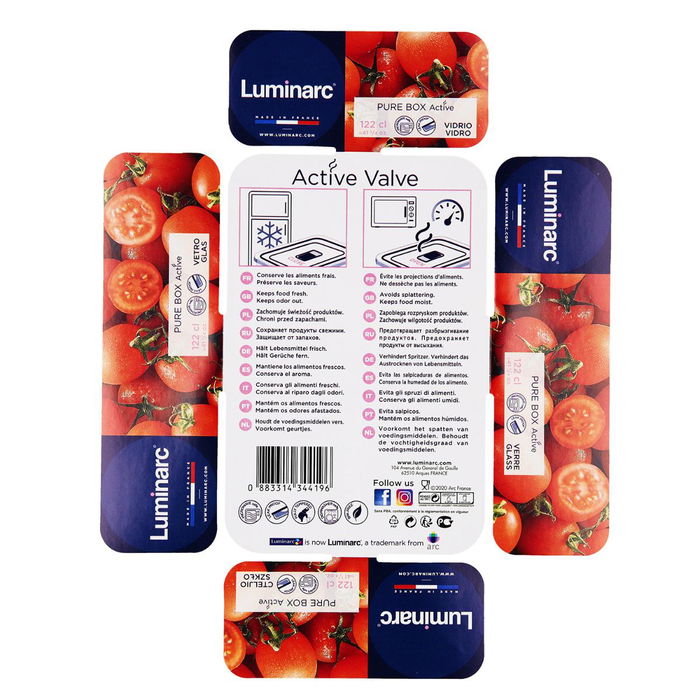 Recipiente Rectangular Hermético Vidrio Pure Box Active Luminarc 19x13x7,3 cm - 122 cL