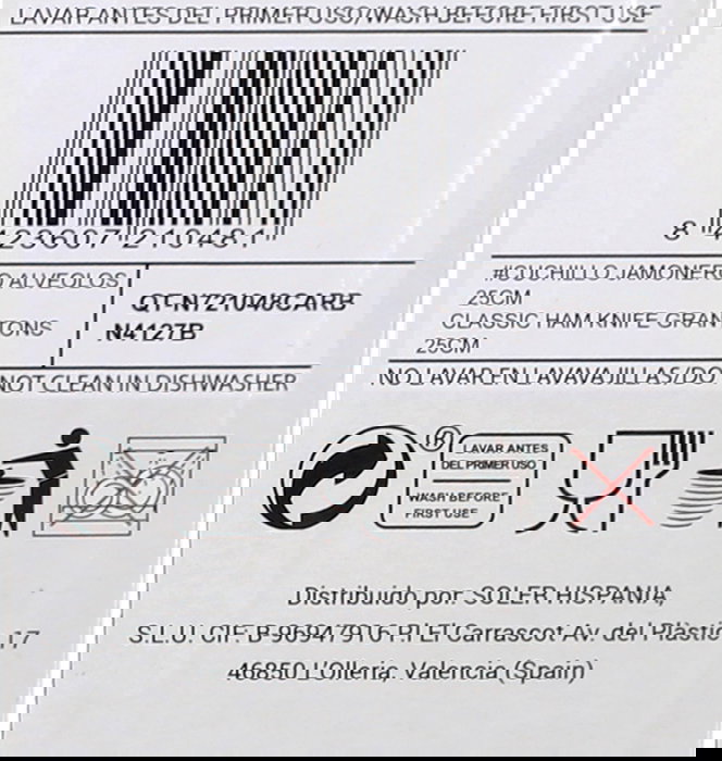 Quttin Cuchillo Jamonero 25 cm con Alveolos "New Class" Acero Inoxidable (12 Unidades)