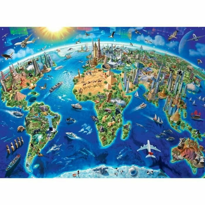 Ravensburger Puzzle 300 p XXL - Mapa de los monumentos del mundo