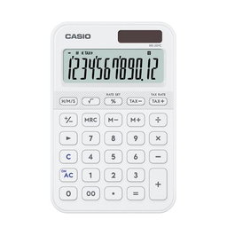 CASIO Calculadora de Sobremesa con Pantalla Grande de 12 Dígitos, Solar y a Pilas, Blanca, Modelo MS-20YC-WE