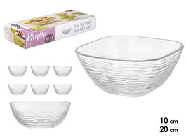 Vivalto Set 7 Piezas Rayas Vidrio Transparente con 1 Bol Grande y 6 Boles Pequeños 54x9x22 cm (Set de 4)
