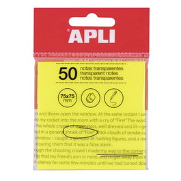 APLI Notas Adhesivas Traslúcidas 75x75 mm Amarillo Fluorescente