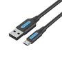 Vention Cable USB 2.0 tipo A a Micro-USB B 1.5m Negro - Carga Rápida 3A, Trenzado Nylon, Conector Aluminio, Transferencia 480 Mbps