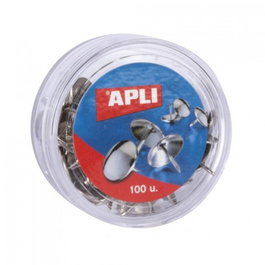 APLI PAPER Pack de 16 cajas de 100 chinchetas niqueladas