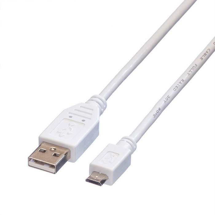 VALUE Cable USB 2.0 de USB A a Micro-USB B, Blanco, 0,15 m