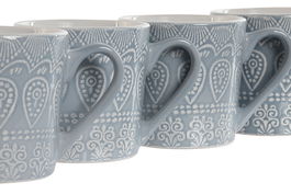 DKD Home Decor Mug Arabe Set de 4 Piezas Gres Azul 9.5 x 9.2 x 13 cm