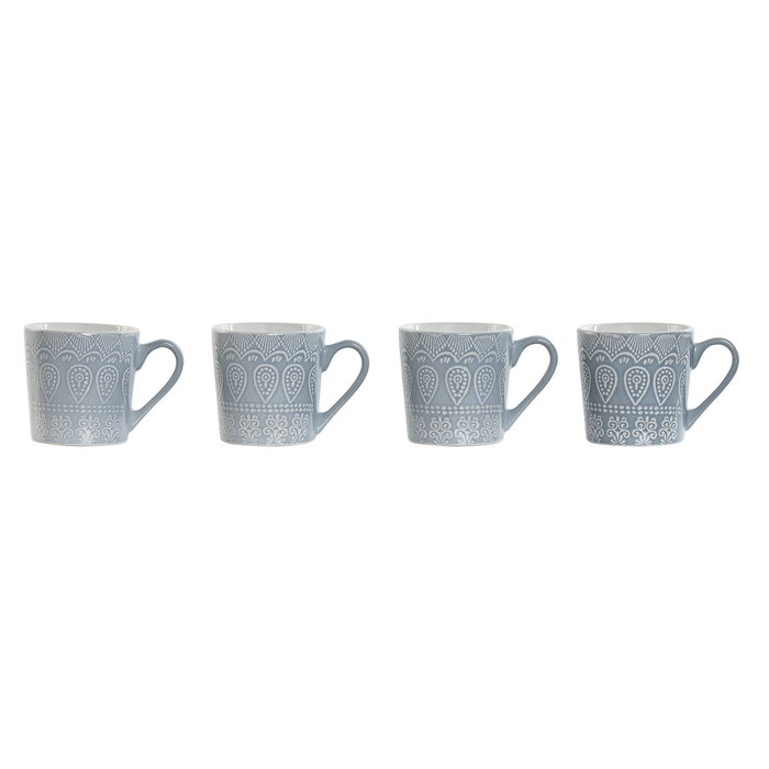 DKD Home Decor Set de 4 Tazas Mandala de Gres Azul Esmaltado