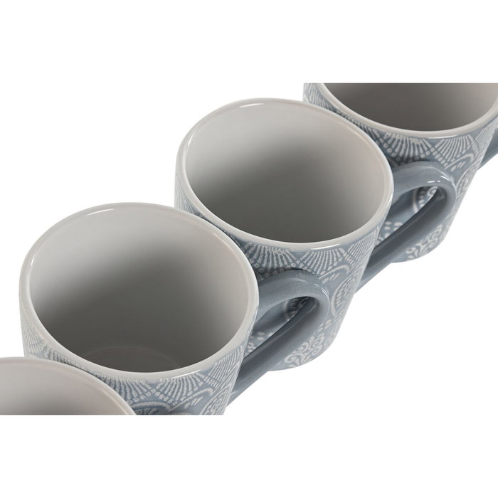 DKD Home Decor Set de 4 Tazas Mandala de Gres Azul Esmaltado
