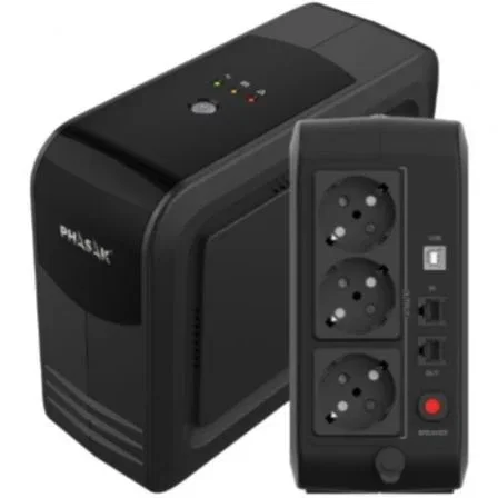 Phasak PH 9499 SAI Interactivo 950VA/570W con AVR, Protección de Red y Arranque en Frío, 3 Salidas, Formato Torre