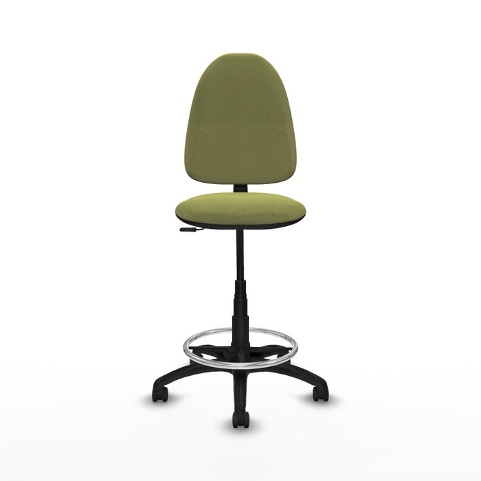 Taburete Aýna con mecanismo Contacto permanente básico tapizada con Tela color Verde oliva. Equipado con Base poliamida negra, Sin brazos y Ruedas de parqué