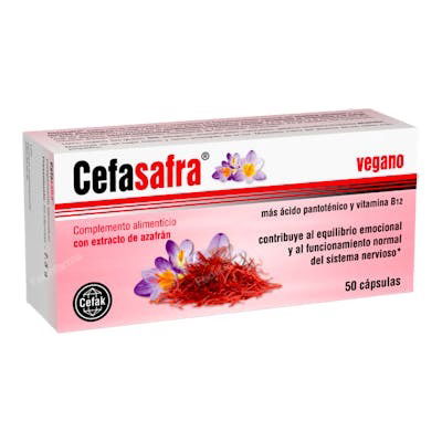 CEFAK Cefasafra 50 Cápsulas - Complemento Alimenticio con Azafrán para Equilibrio Emocional y Sistema Nervioso, 100% Vegano