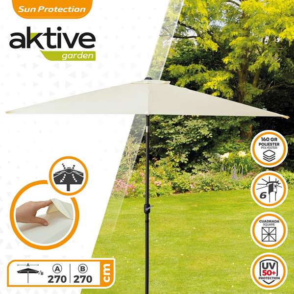 Aktive Parasol Terraza Cuadrado 270x270 cm con Chimenea y Mástil de Aluminio Aktive