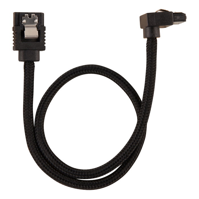 Corsair Pack de 2 cables SATA Premium con revestimiento trenzado y conector en ángulo, negro, 30 cm