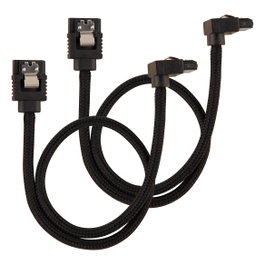 Corsair Pack de 2 cables SATA Premium con revestimiento trenzado y conector en ángulo, negro, 30 cm