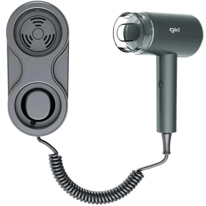 GKL Secador Profesional ONYXRESORT de Pared, 1600W, 2 Velocidades 3 Temperaturas, Negro, con Concentrador y Soporte para Hotel o Residencia