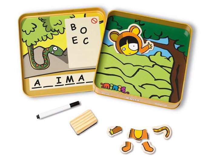 Cayro Juego Ahorcado Chita de Madera en Caja de Metal, 8 Piezas, 2 Jugadores, 19x19x3.5cm