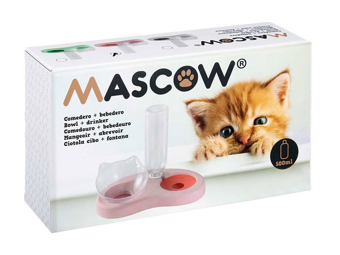 Mascow Comedero para Gatos, Bebedero de Plástico, Blanco/Azul/Rosa Surtidos, 29 x 20.5 x 16 cm, 500 ml (Set de 12)