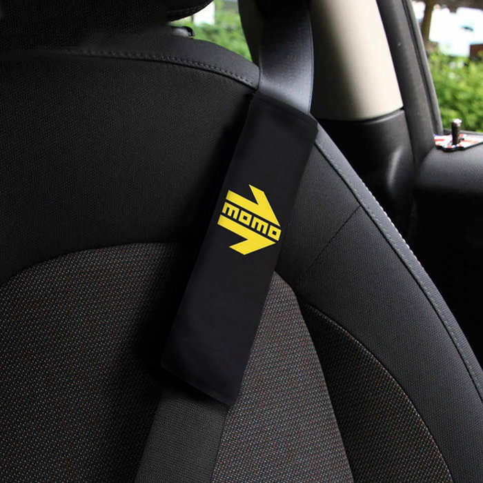 MOMO MOMLSHP001B Set 2 Almohadillas Cinturón Coche Negro-Amarillo de Microsuede Universales