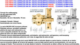Cerradura Antibumping 946 RP / 80UVE Dorado con Cilindro de 70 mm