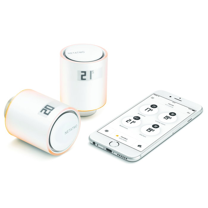 NetAtmo NAV-EN Termostato Inteligente para Radiador, Blanco, 0-50°C, Conexión Inalámbrica 2400 MHz, Alcance 100 m, Alimentado por 2 Pilas AA