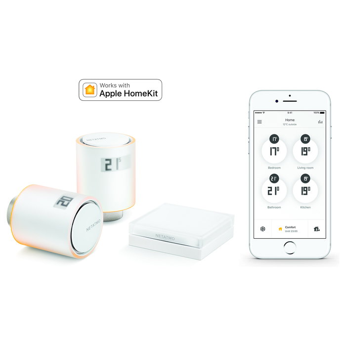 NetAtmo NAV-EN Termostato Inteligente para Radiador, Blanco, 0-50°C, Conexión Inalámbrica 2400 MHz, Alcance 100 m, Alimentado por 2 Pilas AA