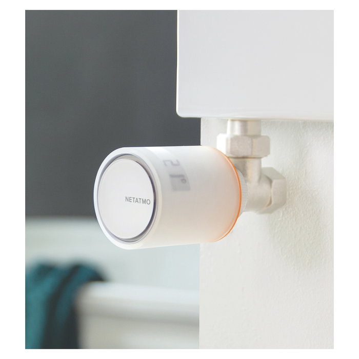 NetAtmo NAV-EN Termostato Inteligente para Radiador, Blanco, 0-50°C, Conexión Inalámbrica 2400 MHz, Alcance 100 m, Alimentado por 2 Pilas AA