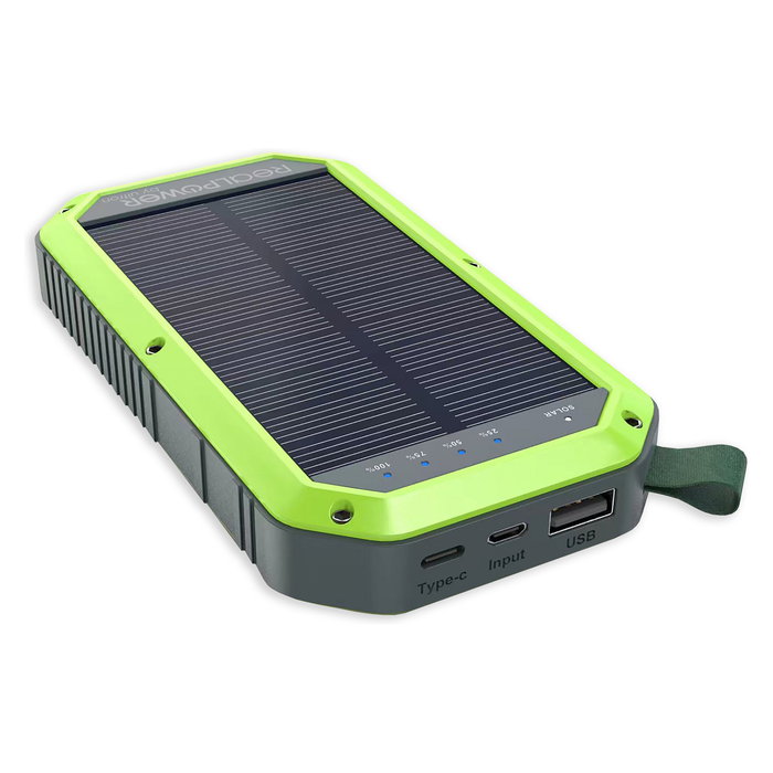 RealPower Powerbank PB-10000 Solar, 10000mAh, Negro/Verde, Carga Inalámbrica, Panel Solar 0.8W, Linterna