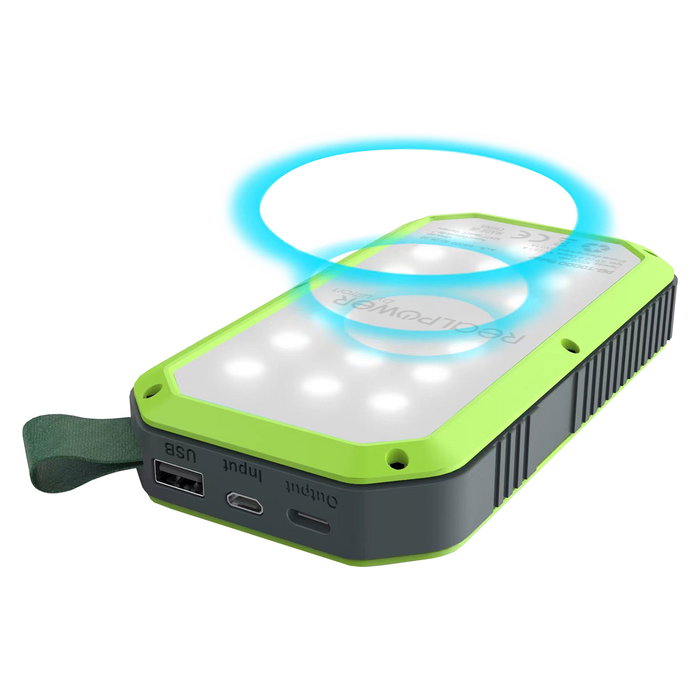 RealPower Powerbank PB-10000 Solar, 10000mAh, Negro/Verde, Carga Inalámbrica, Panel Solar 0.8W, Linterna