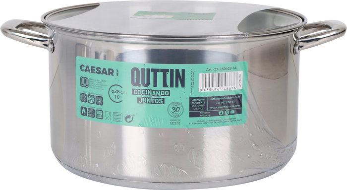 Quttin Olla con Tapa Acero Inoxidable 28 cm / 10 Litros, Modelo New Caesar (2 Unidades)