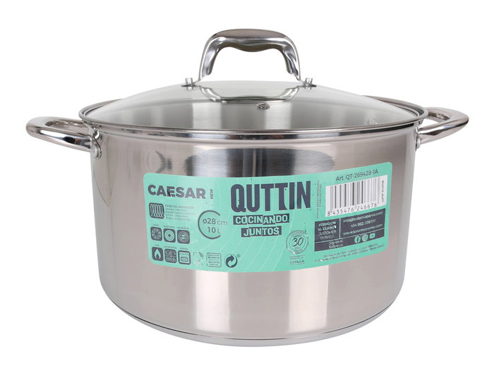 Quttin Olla con Tapa Acero Inoxidable 28 cm / 10 Litros, Modelo New Caesar (2 Unidades) Quttin Olla con Tapa Acero Inoxidable 28 cm / 10 Litros, Modelo New Caesar (2 Unidades)