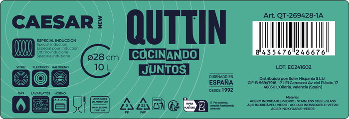 Quttin Olla con Tapa Acero Inoxidable 28 cm / 10 Litros, Modelo New Caesar (2 Unidades) Quttin Olla con Tapa Acero Inoxidable 28 cm / 10 Litros, Modelo New Caesar (2 Unidades)